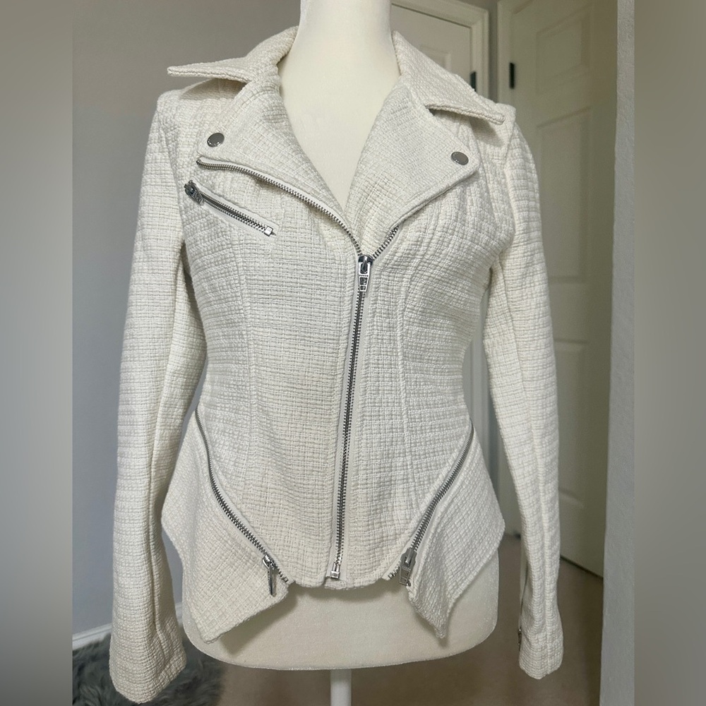BLANK NYC Tweed Fitted Zipper Moto Jacket